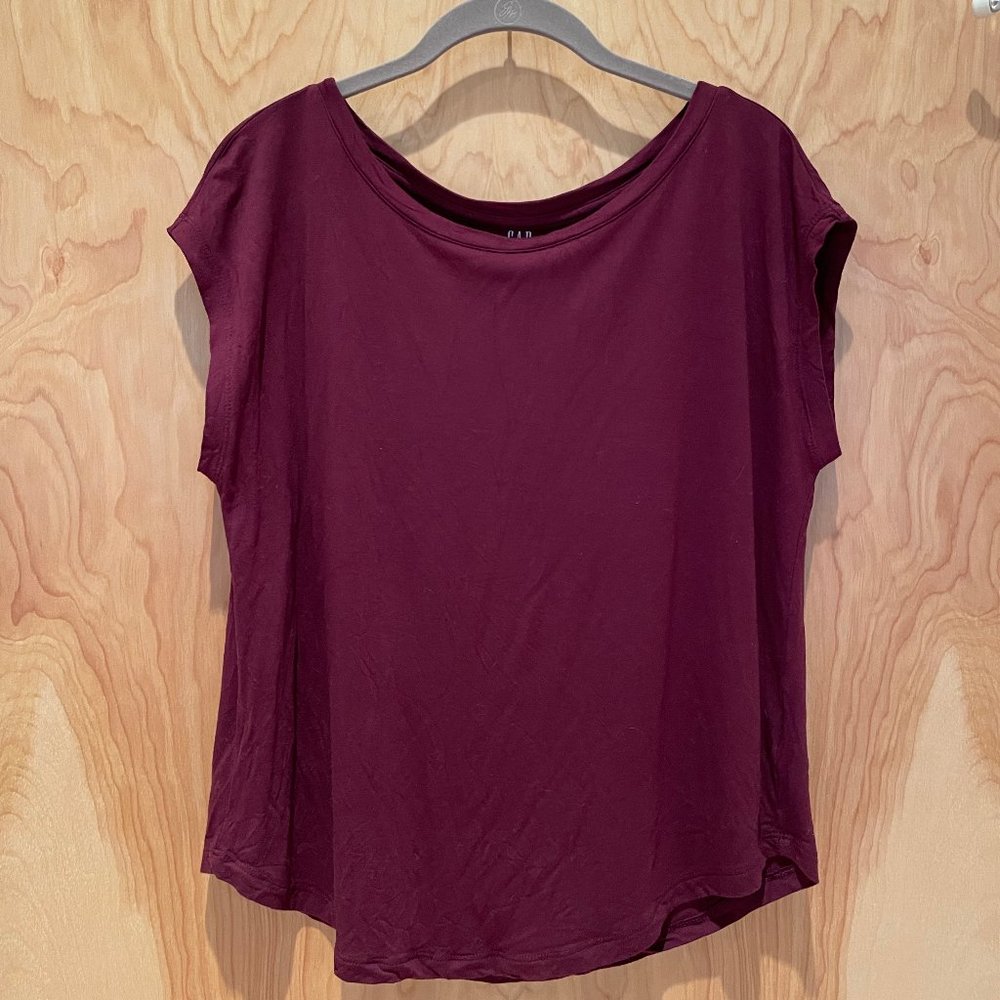 GAP Factory Luxe T size S, purple, cap sleeves, EUC